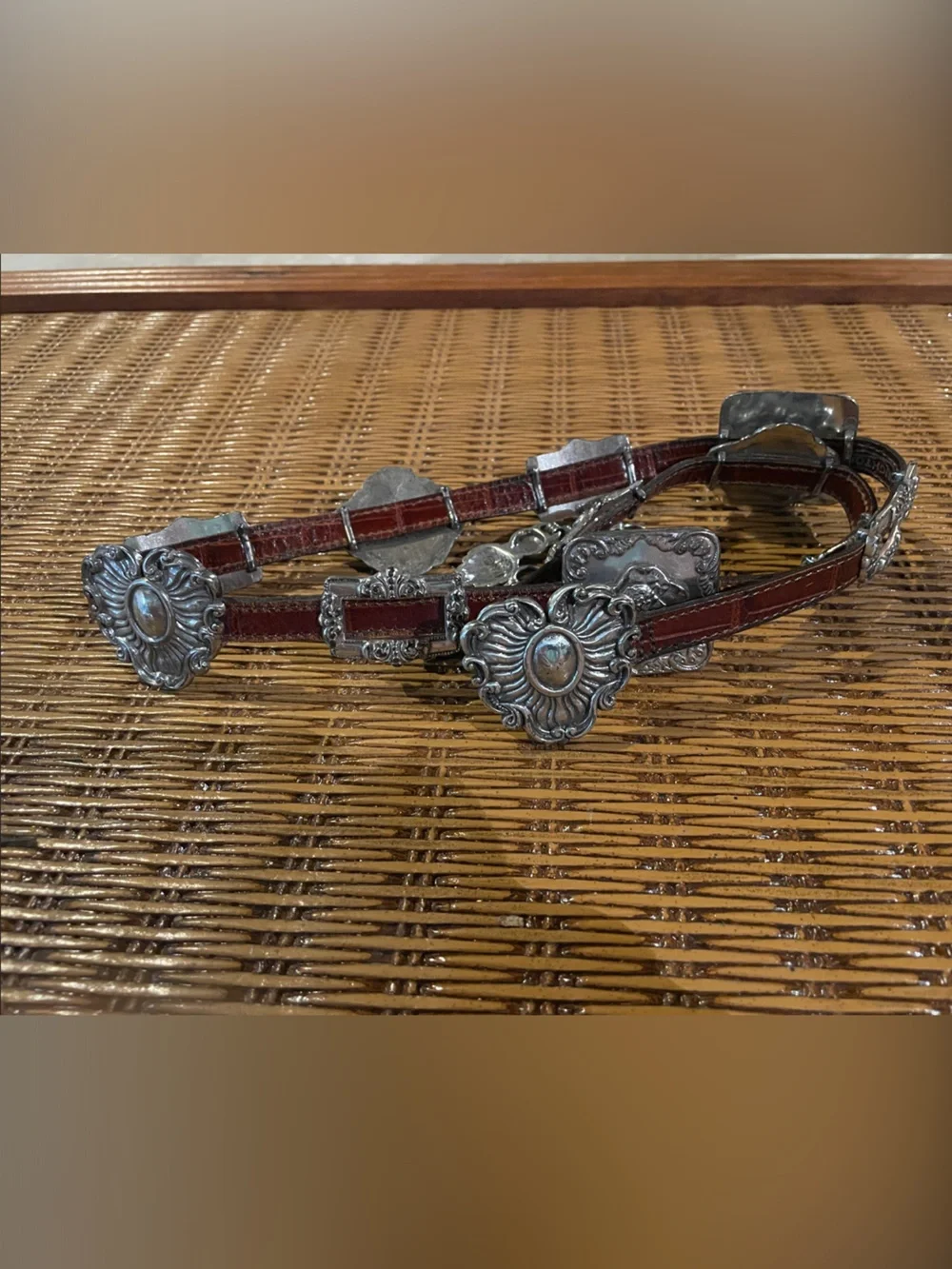 Brighton Brown Leather Western Concho Belt with Silver-Tone Accents